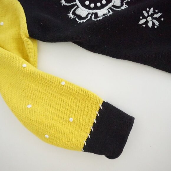 Vintage Storybook Yellow Black Embroidered Floral Button Knit Cardigan Sweater1X - Picture 8 of 11